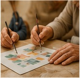 Hands creating watercolor art