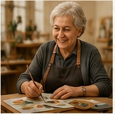 Older artist creating artwork